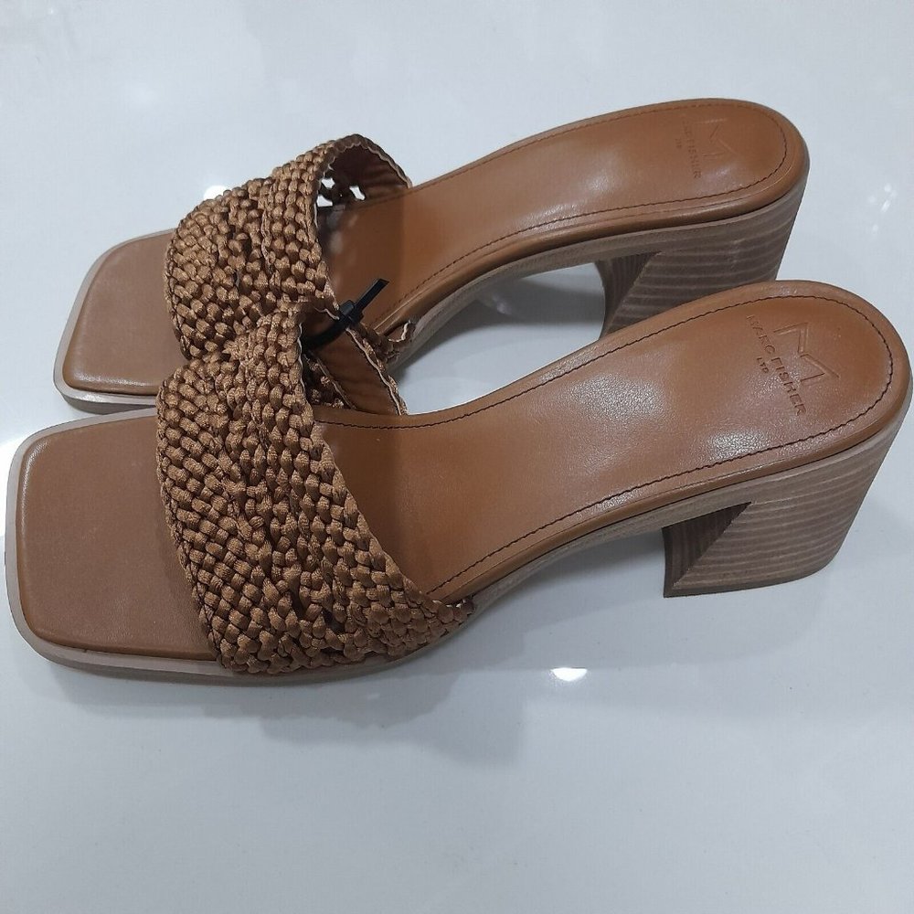 Marc Fisher Tan Slides Size 9m Slip On Heel Woven… - image 2
